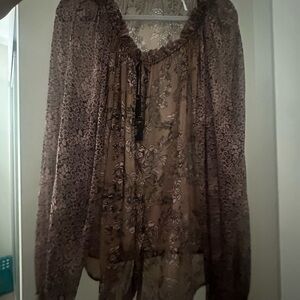 Free People Floral Brown Sheer Women's Top